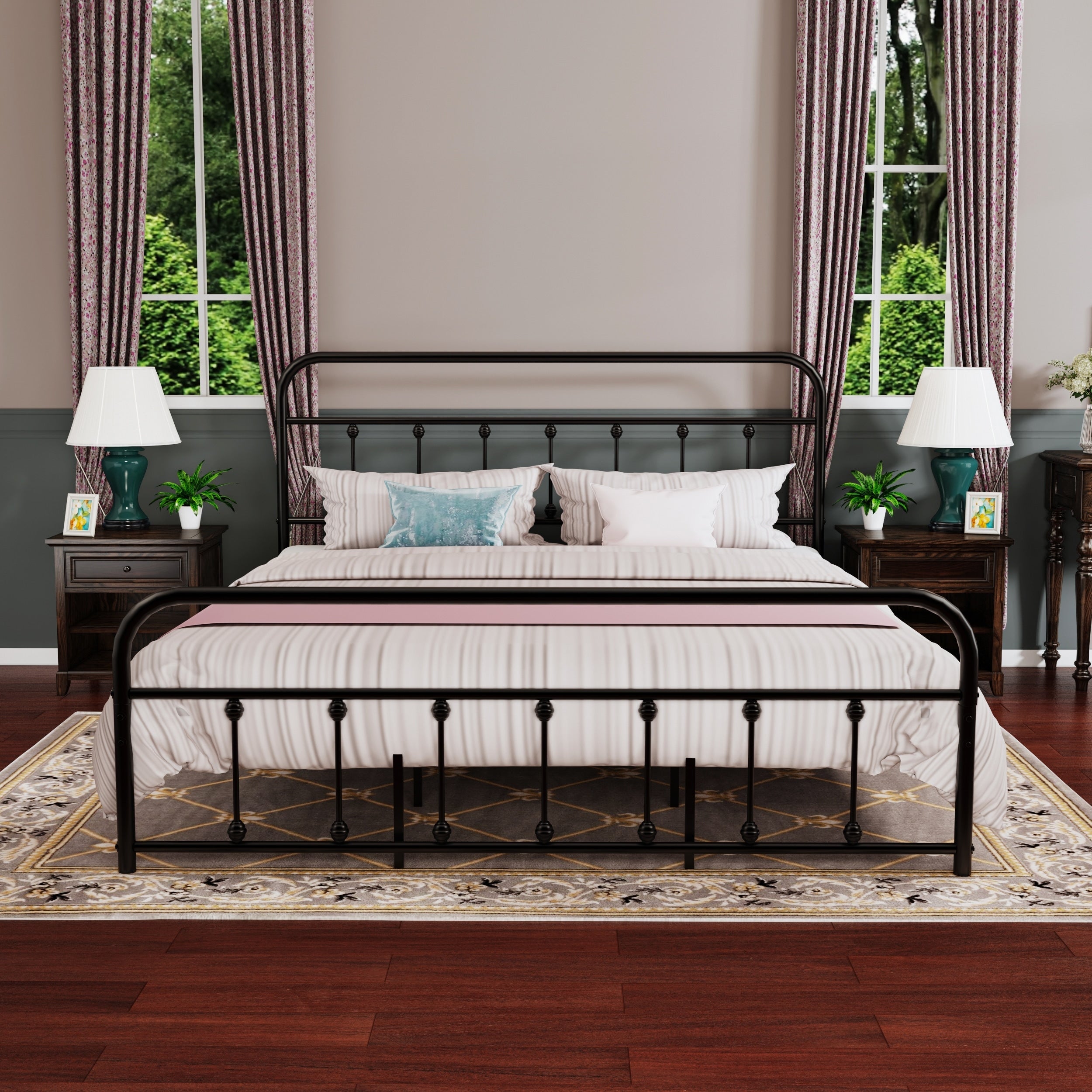 Cadre de lit plateforme en métal style vintage simple Alazyhome, montage facile