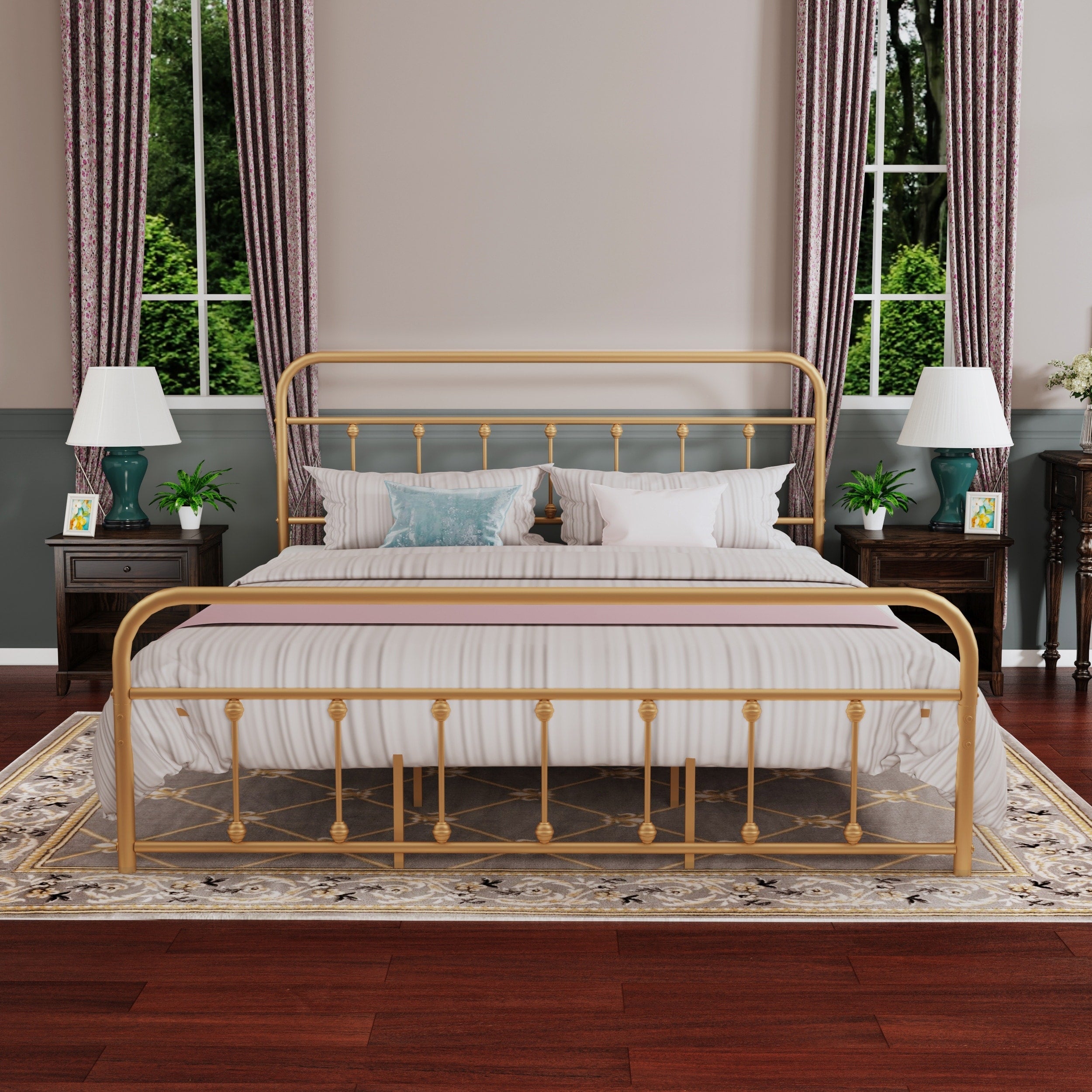 Cadre de lit plateforme en métal style vintage simple Alazyhome, montage facile