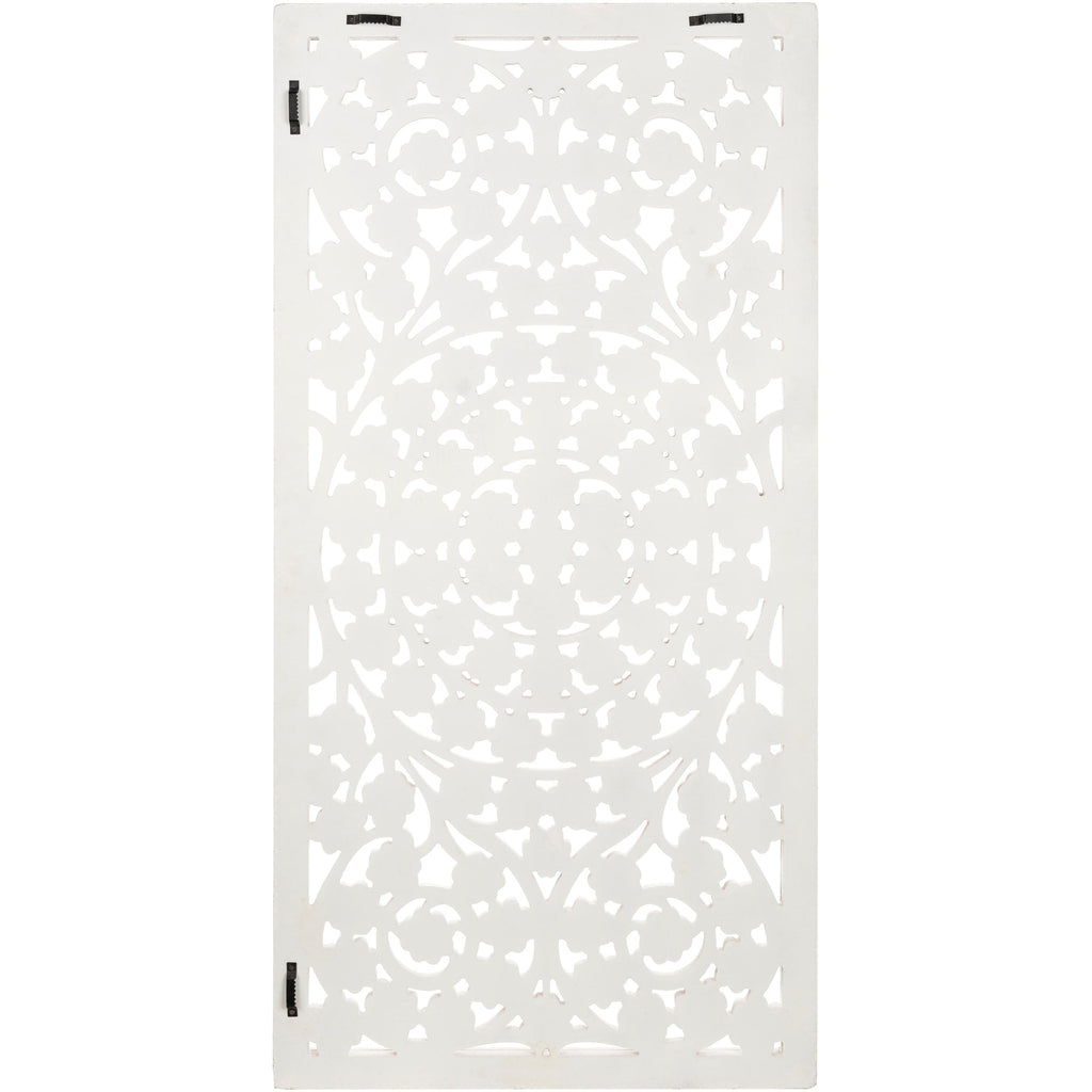 Panneau mural Allen White blanchi, sculpté à la main, 122 x 71 cm, avec incrustation de miroir