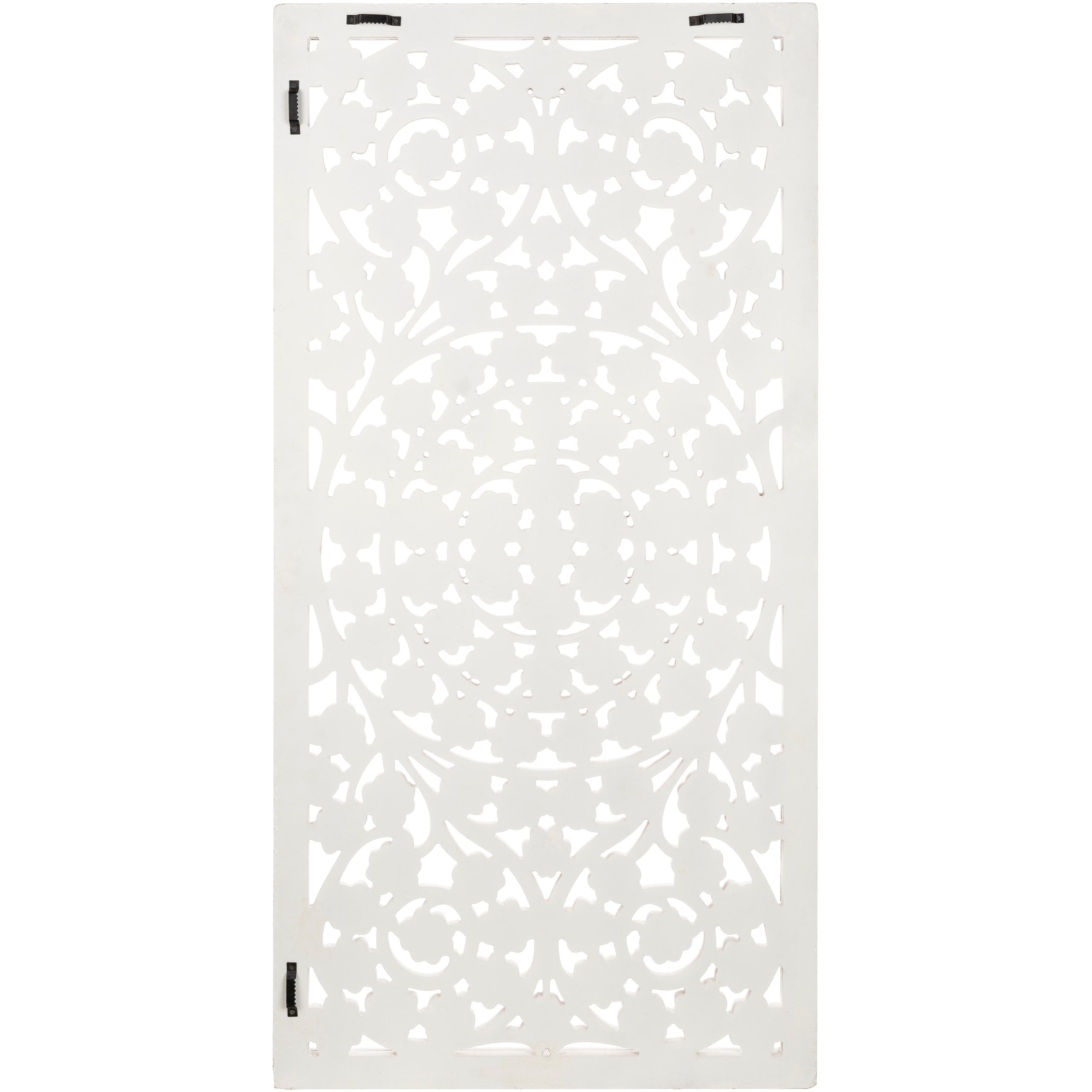 Panneau mural Allen White blanchi, sculpté à la main, 122 x 71 cm, avec incrustation de miroir