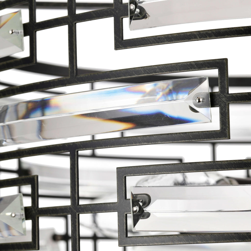 Lustre Anita à abat-jour tambour et prisme en verre transparent