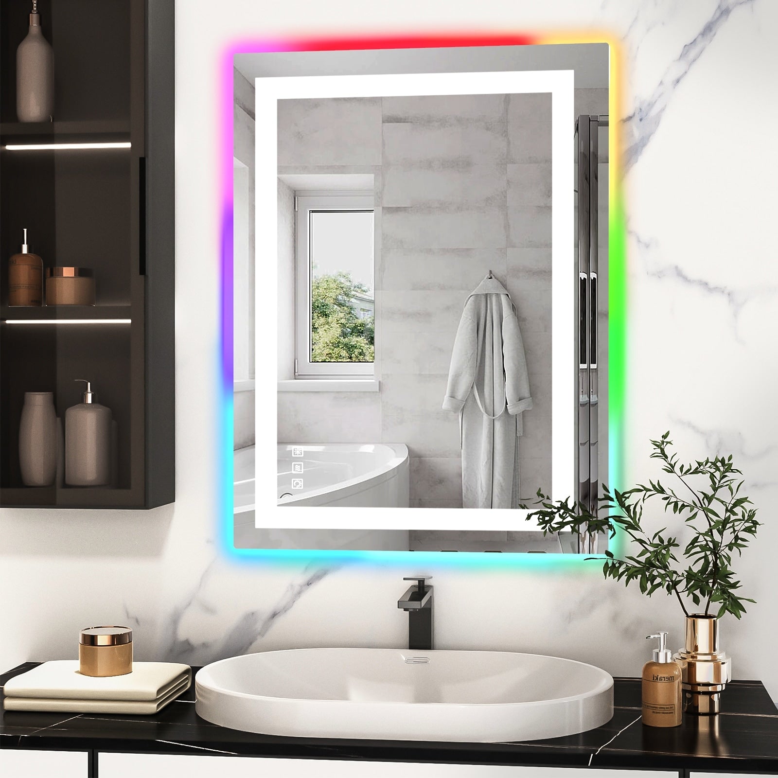 Miroir de salle de bain antibuée rétroéclairé RGB et éclairé par LED