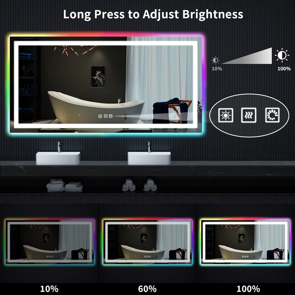 Miroir de salle de bain antibuée rétroéclairé RGB et éclairé par LED