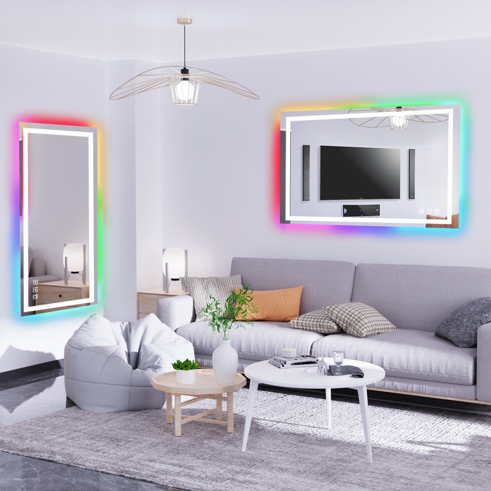 Miroir de salle de bain antibuée rétroéclairé RGB et éclairé par LED
