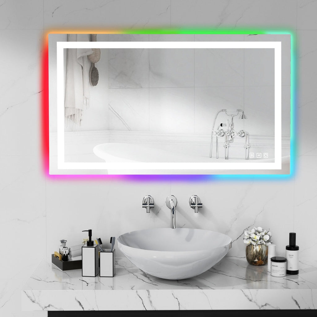 Miroir de salle de bain antibuée rétroéclairé RGB et éclairé par LED