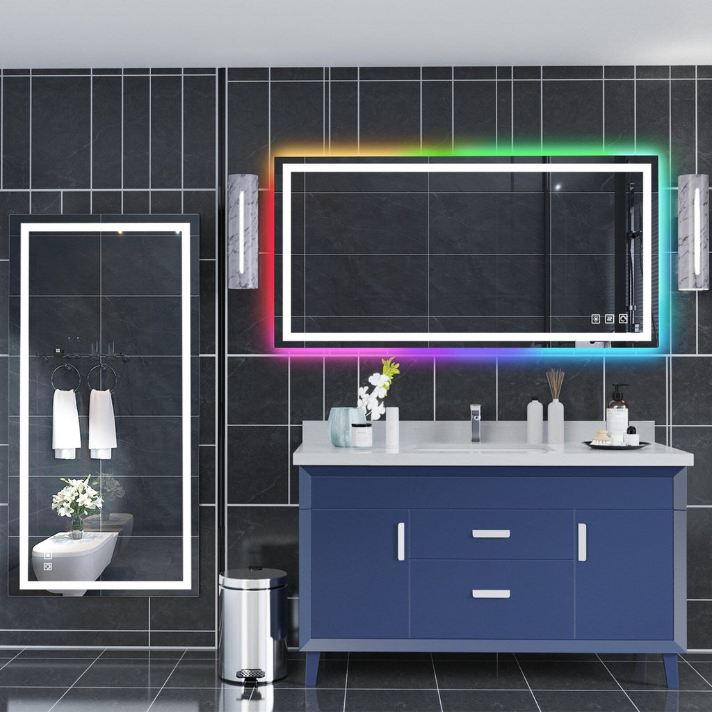Miroir de salle de bain antibuée rétroéclairé RGB et éclairé par LED