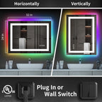 Miroir de salle de bain antibuée rétroéclairé RGB et éclairé par LED