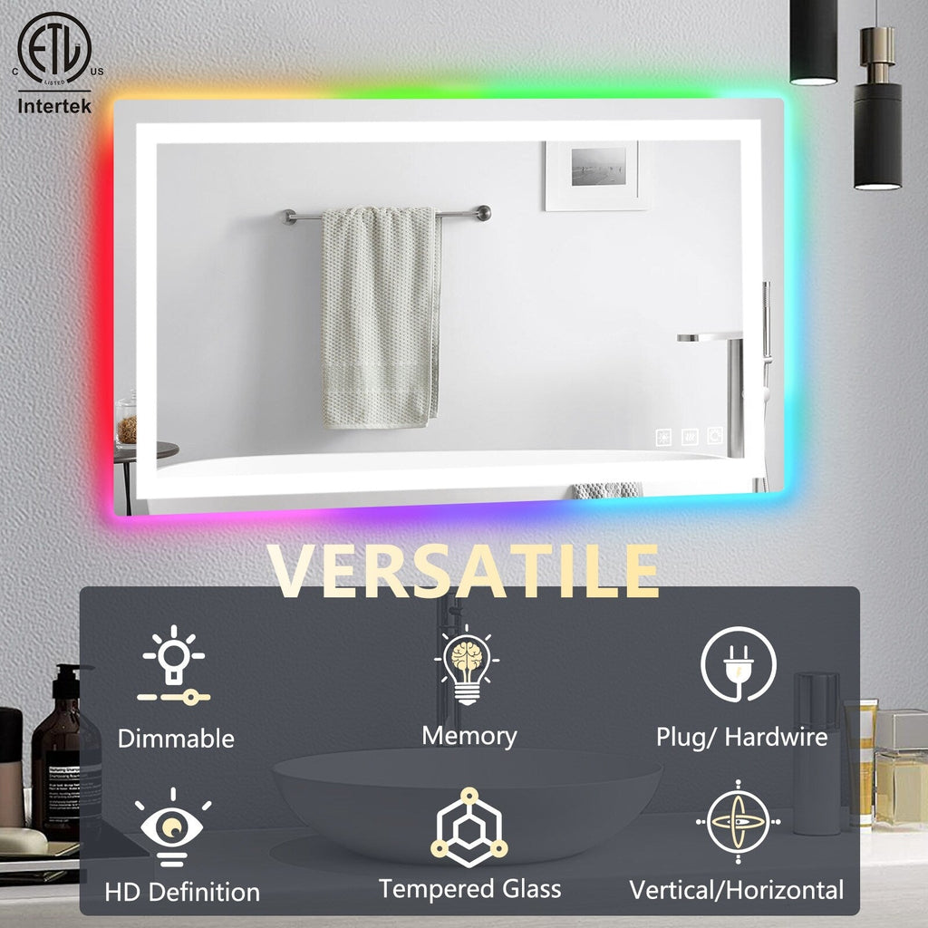 Miroir de salle de bain antibuée rétroéclairé RGB et éclairé par LED