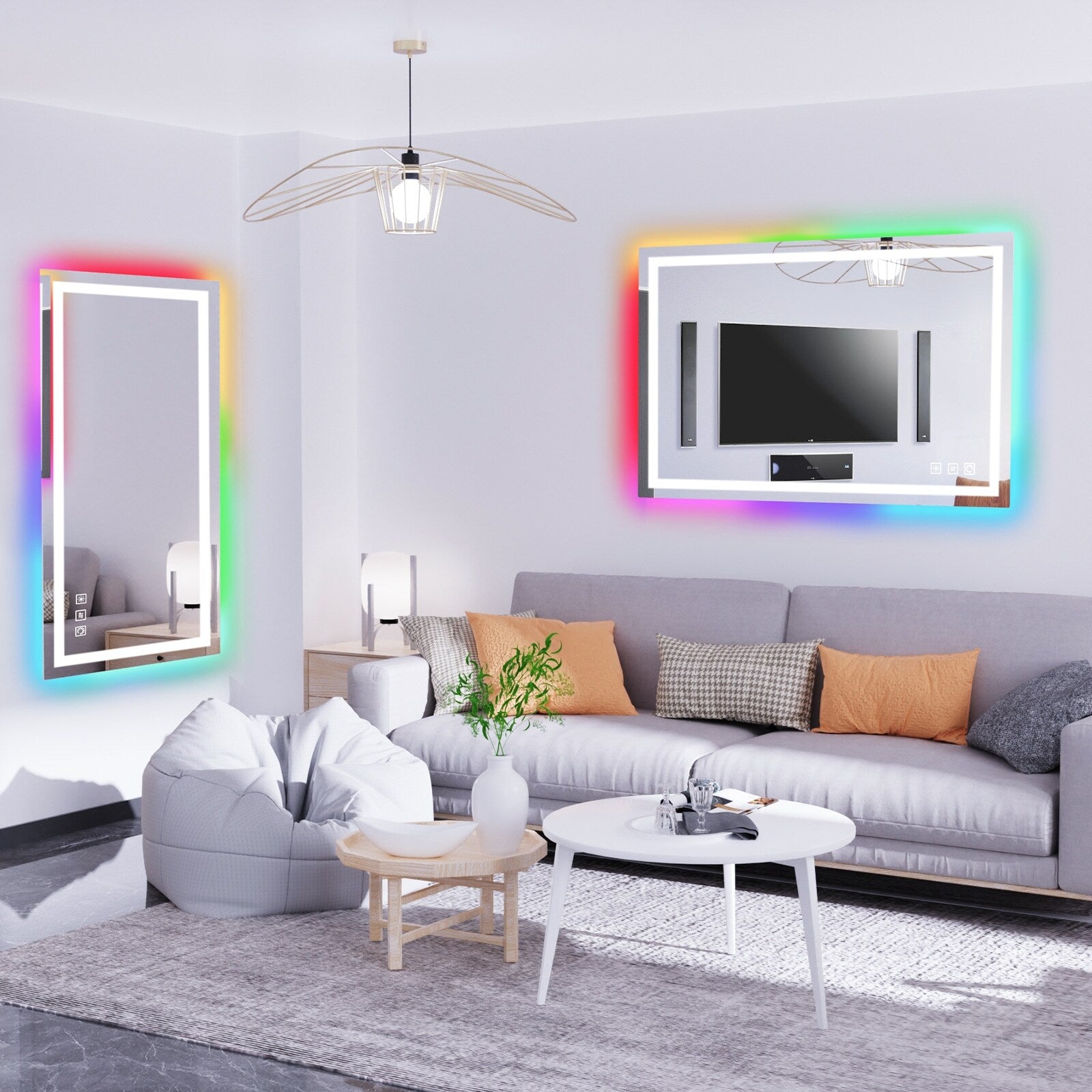 Miroir de salle de bain antibuée rétroéclairé RGB et éclairé par LED