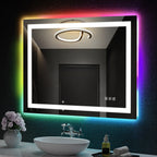 Miroir de salle de bain antibuée rétroéclairé RGB et éclairé par LED