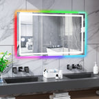 Miroir de salle de bain antibuée rétroéclairé RGB et éclairé par LED