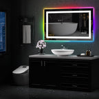 Miroir de salle de bain antibuée rétroéclairé RGB et éclairé par LED