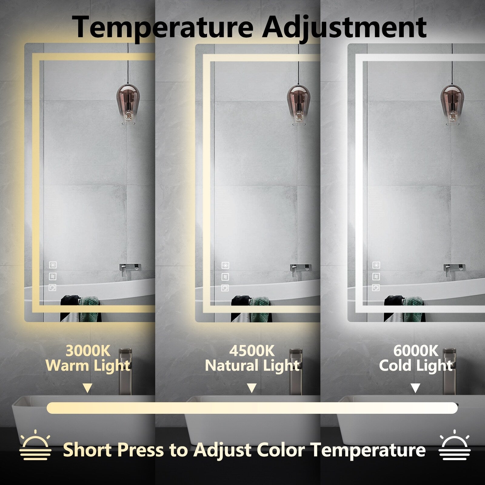 Miroir de salle de bain antibuée rétroéclairé RGB et éclairé par LED