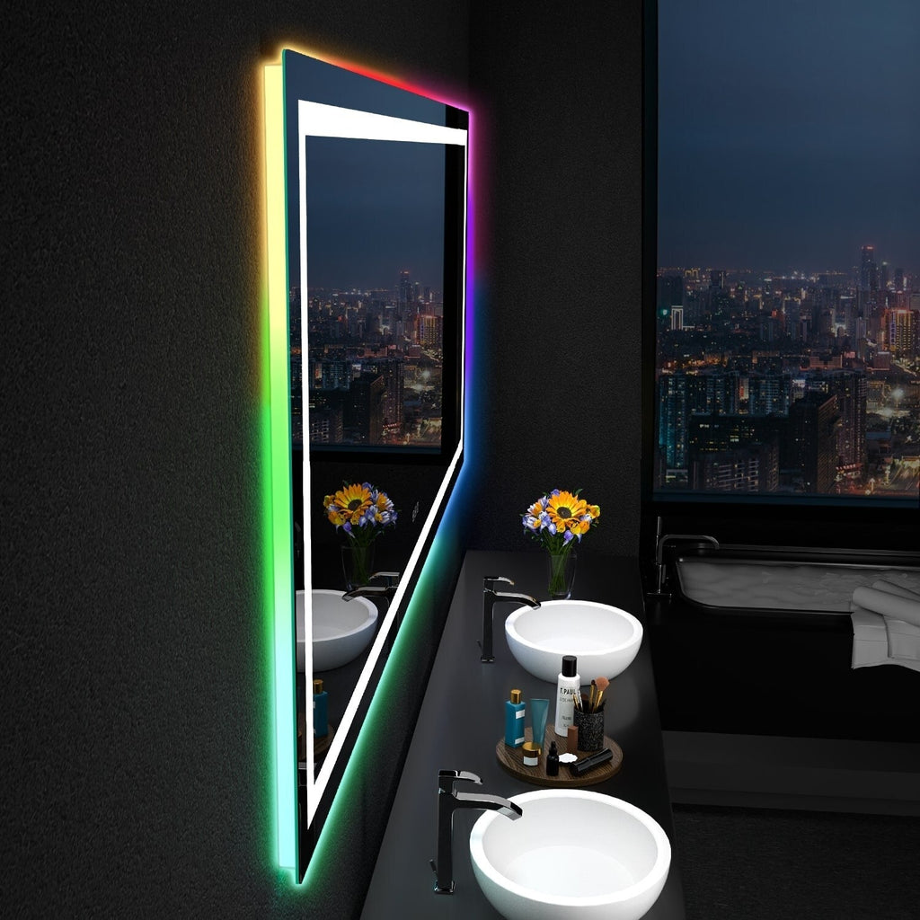 Miroir de salle de bain antibuée rétroéclairé RGB et éclairé par LED