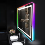 Miroir de salle de bain antibuée rétroéclairé RGB et éclairé par LED