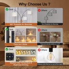 Lampadaire LED arqué à 3 lumières, dimmable, moderne, noir, haut.