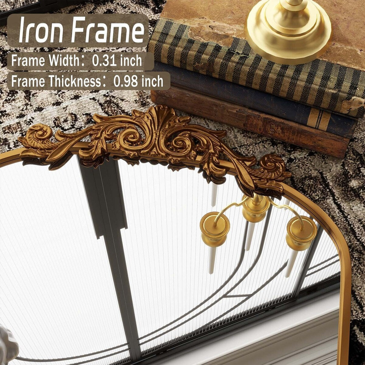 Miroir sur pied arqué à motif floral baroque