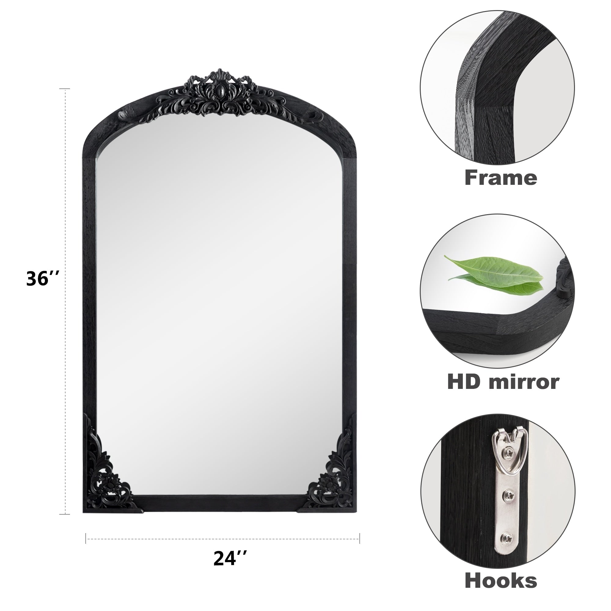 Miroir sur pied arqué en bois massif sculpté