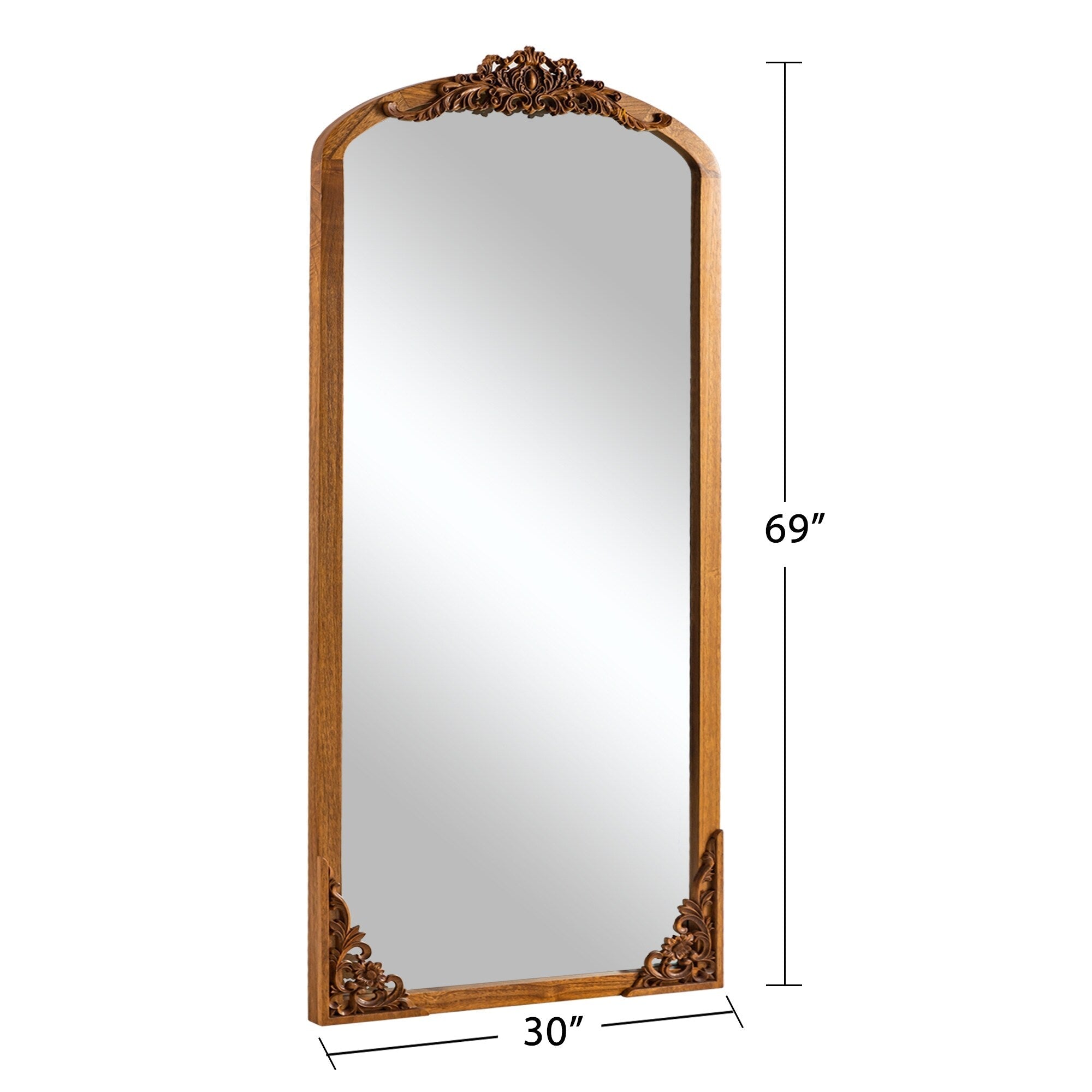 Miroir sur pied arqué en bois massif sculpté