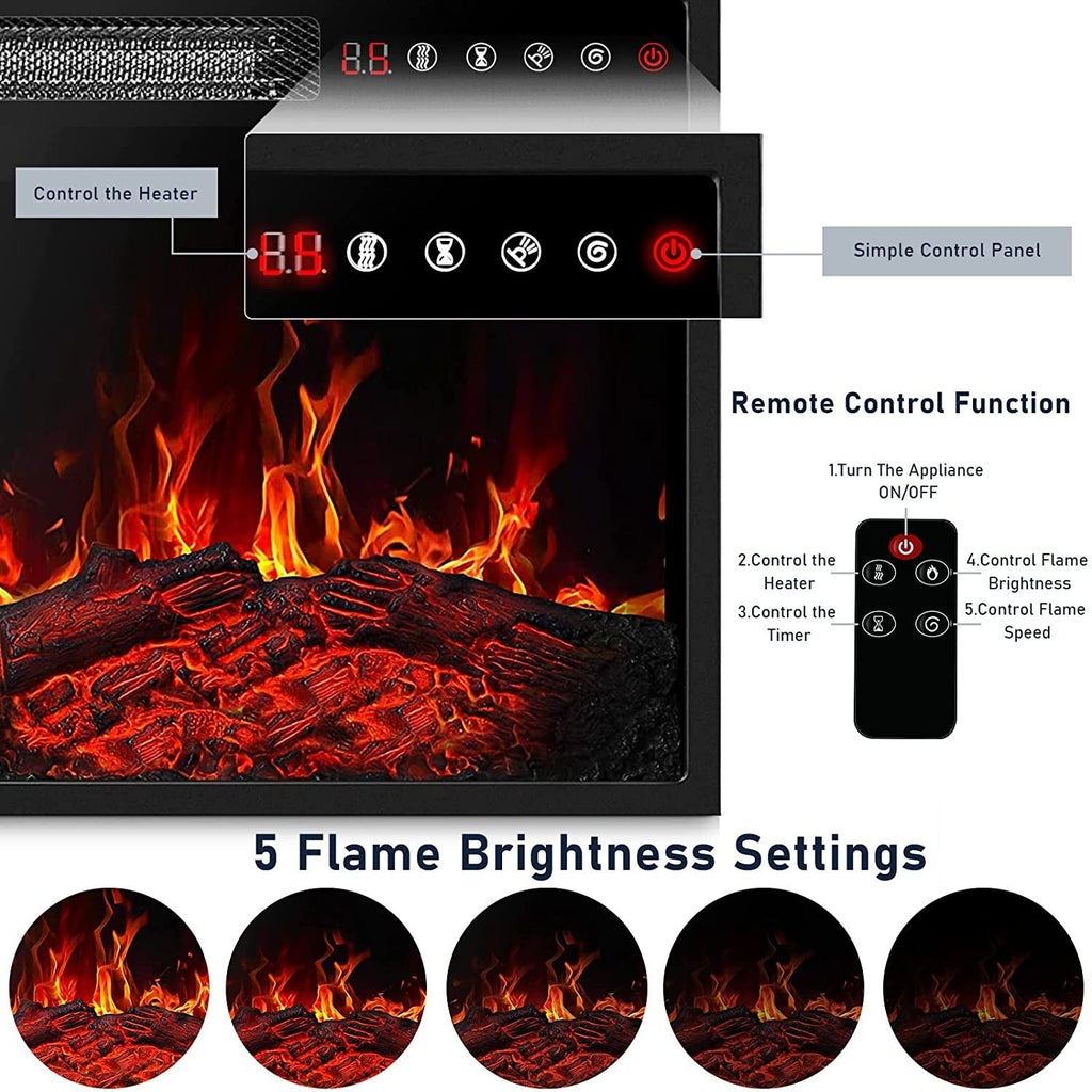 Cheminée électrique BOSSIN 43 avec manteau, insert de cheminée électrique de 58 cm (23 pouces), meuble TV autoportant avec foyer en bois