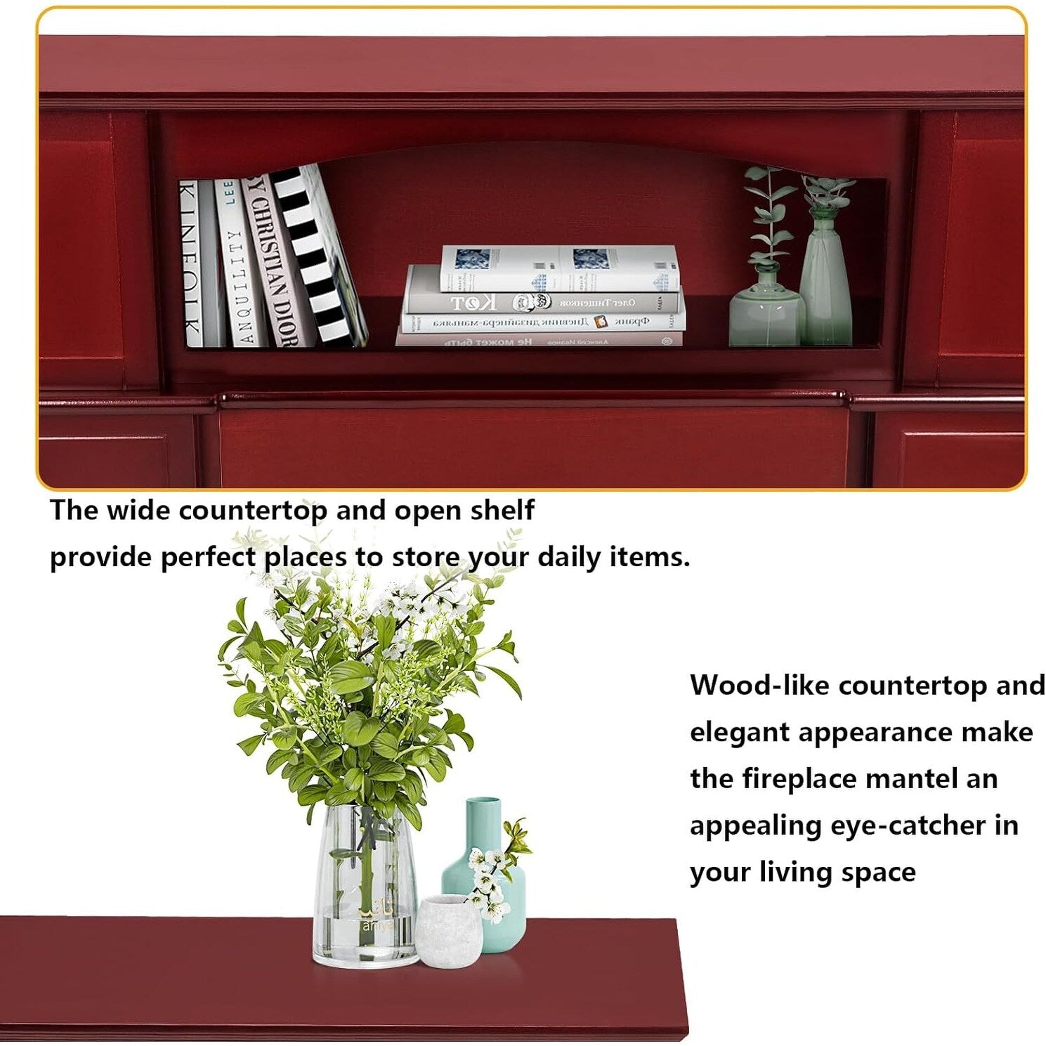 Cheminée électrique BOSSIN 43 avec manteau, insert de cheminée électrique de 58 cm (23 pouces), meuble TV autoportant avec foyer en bois