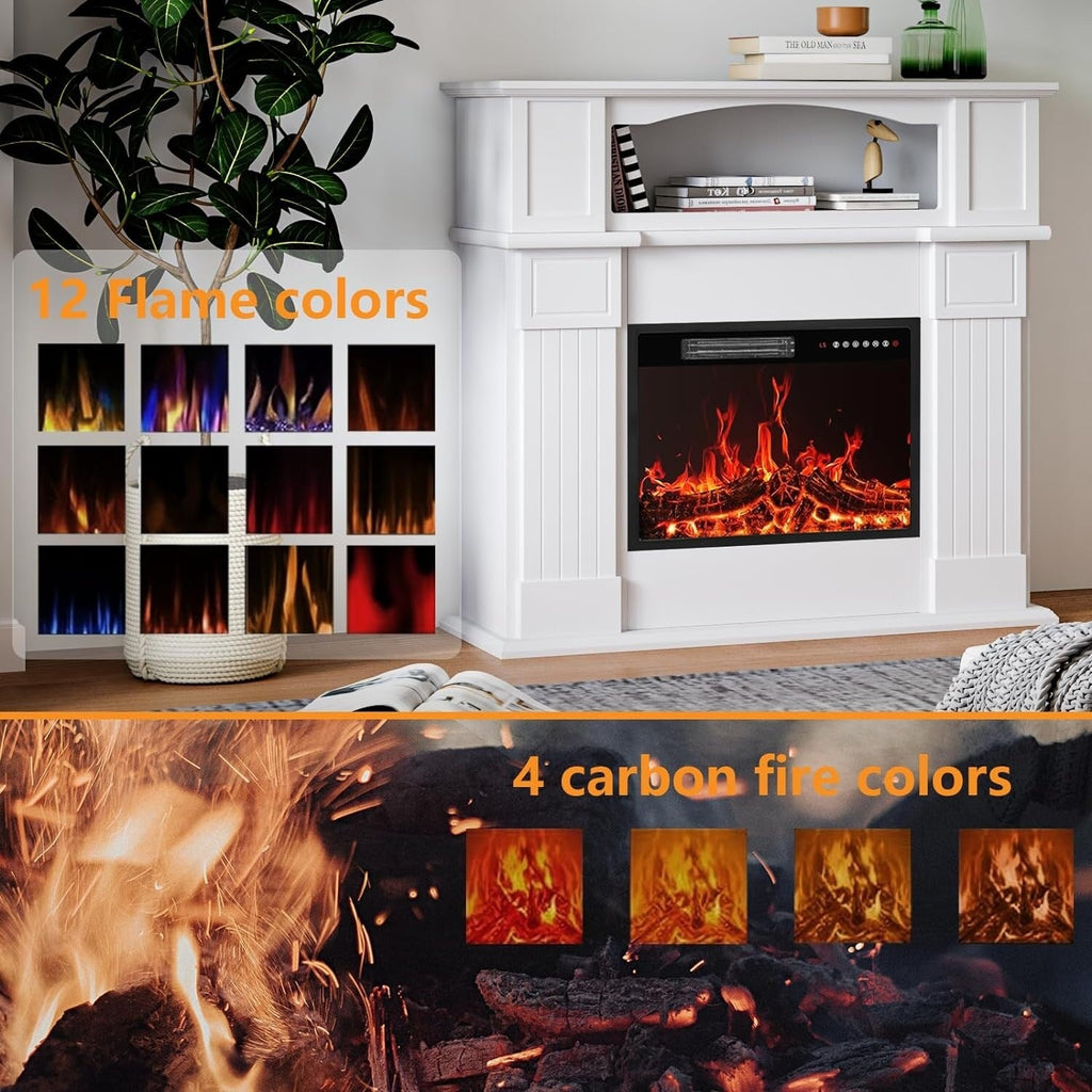 Cheminée électrique BOSSIN 43 avec manteau, insert de cheminée électrique de 58 cm (23 pouces), meuble TV autoportant avec foyer en bois