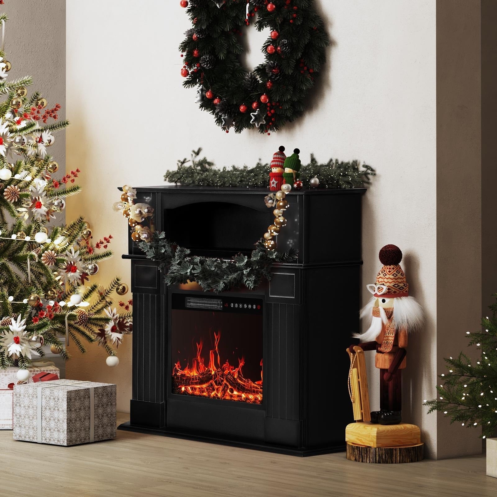 Cheminée électrique BOSSIN 43 avec manteau, insert de cheminée électrique de 58 cm (23 pouces), meuble TV autoportant avec foyer en bois