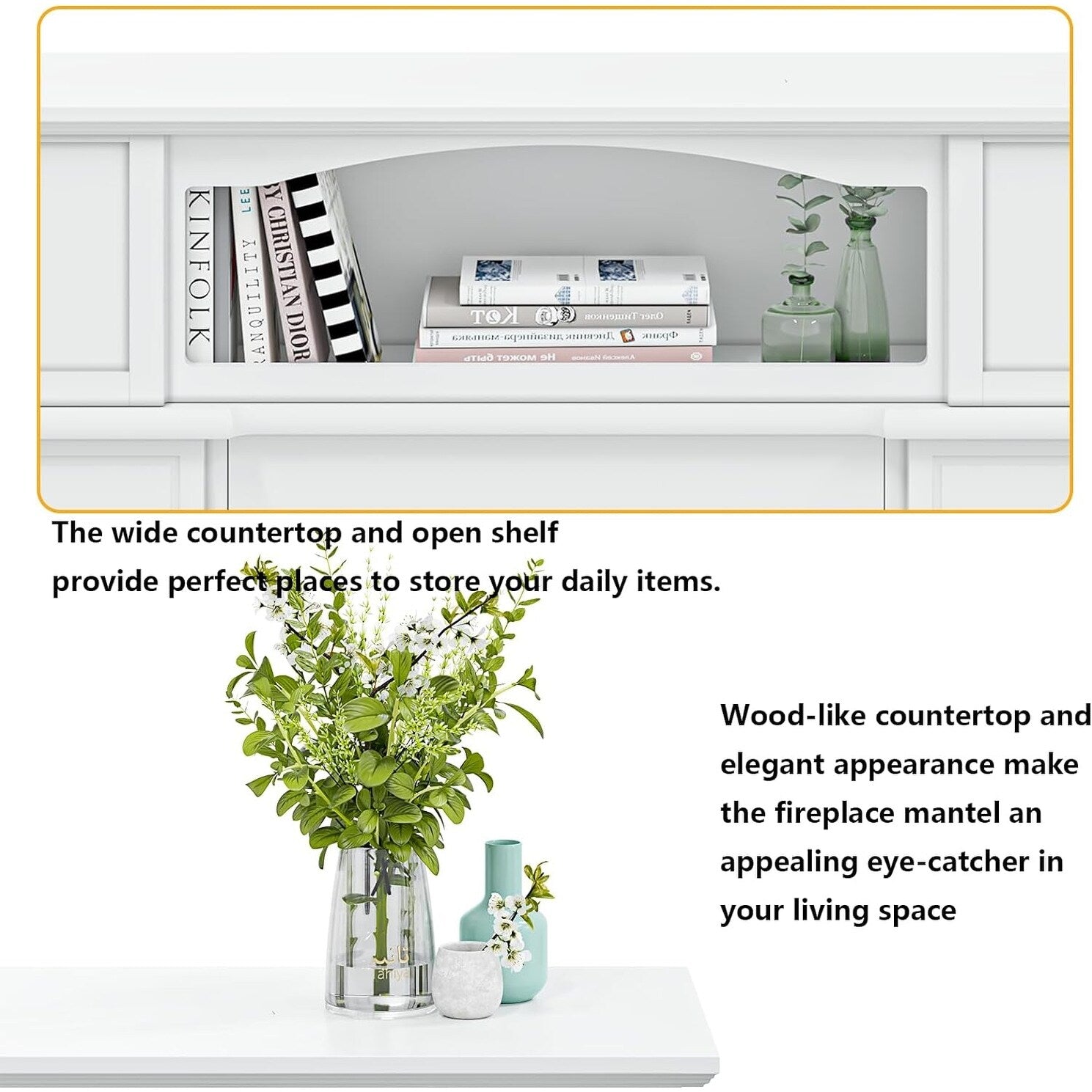 Cheminée électrique BOSSIN 43 avec manteau, insert de cheminée électrique de 58 cm (23 pouces), meuble TV autoportant avec foyer en bois