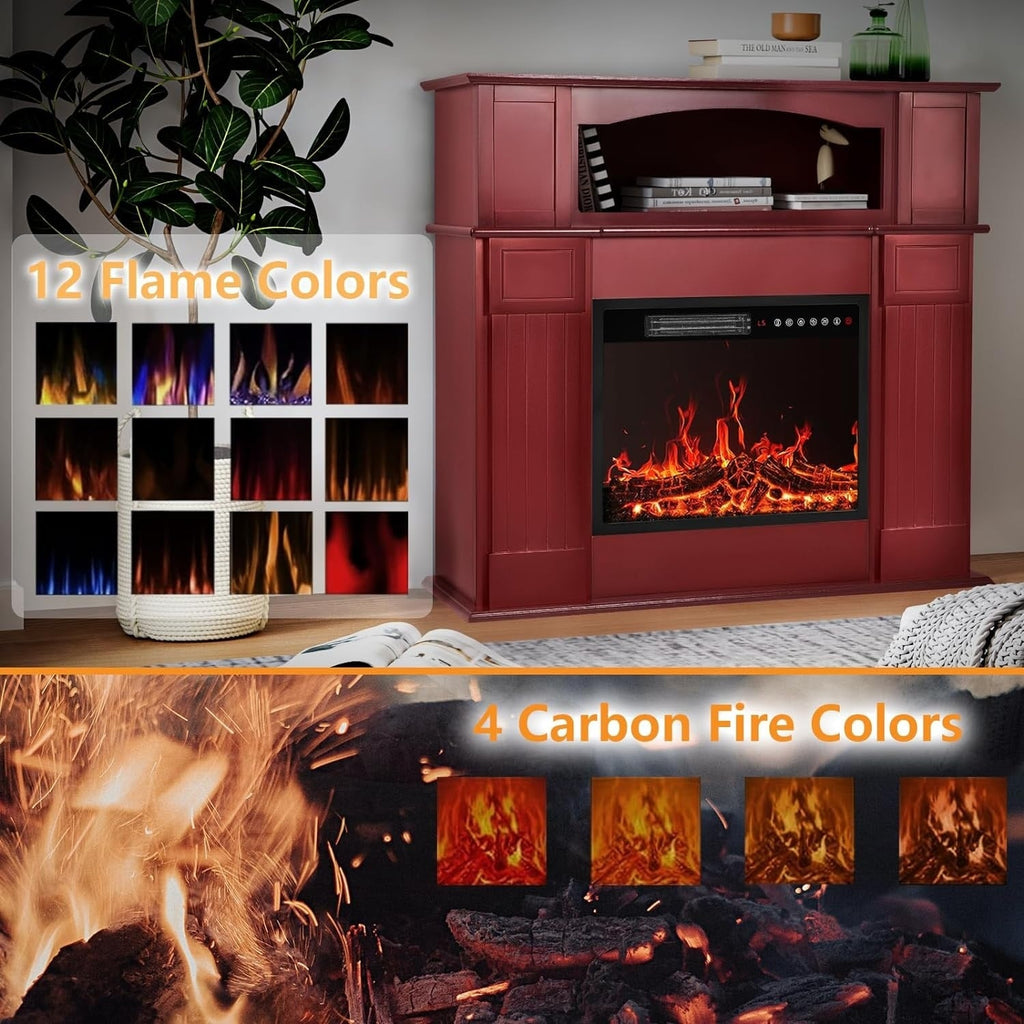 Cheminée électrique BOSSIN 43 avec manteau, insert de cheminée électrique de 58 cm (23 pouces), meuble TV autoportant avec foyer en bois