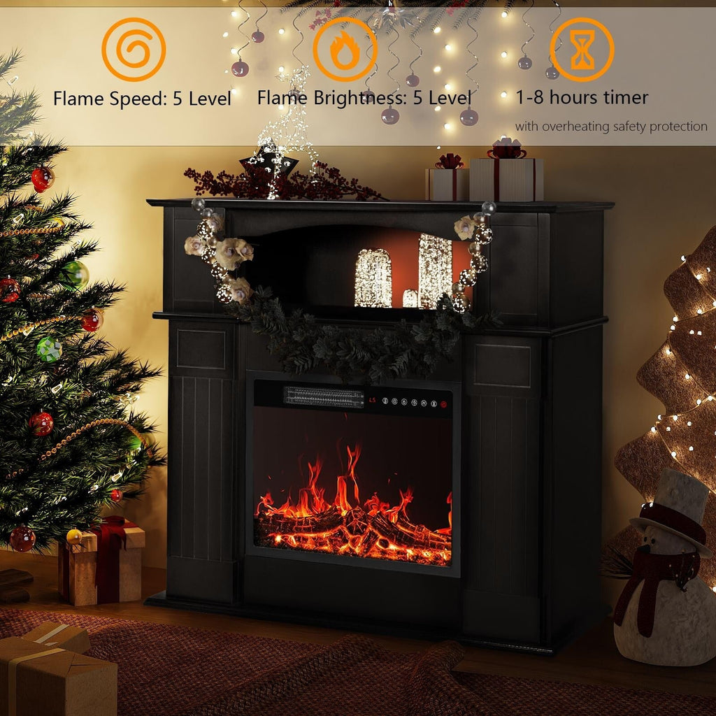 Cheminée électrique BOSSIN 43 avec manteau, insert de cheminée électrique de 58 cm (23 pouces), meuble TV autoportant avec foyer en bois