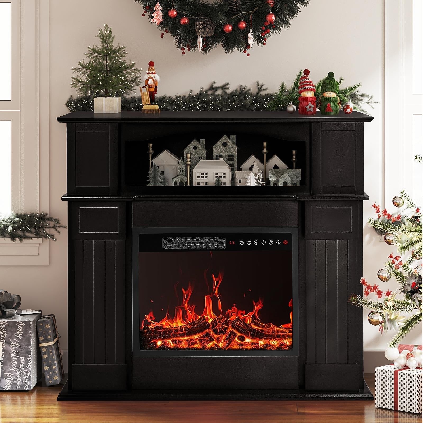 Cheminée électrique BOSSIN 43 avec manteau, insert de cheminée électrique de 58 cm (23 pouces), meuble TV autoportant avec foyer en bois