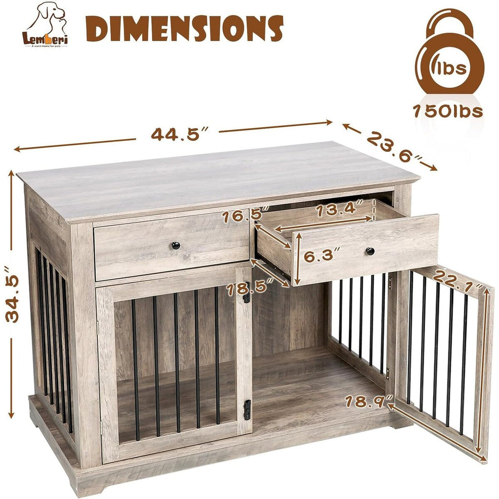 Meuble pour cage de 112 cm (44 pouces) BOSSIN, niche en bois avec table d'appoint et tiroirs de rangement, niche décorative pour animaux de compagnie