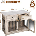 Meuble pour cage de 112 cm (44 pouces) BOSSIN, niche en bois avec table d'appoint et tiroirs de rangement, niche décorative pour animaux de compagnie