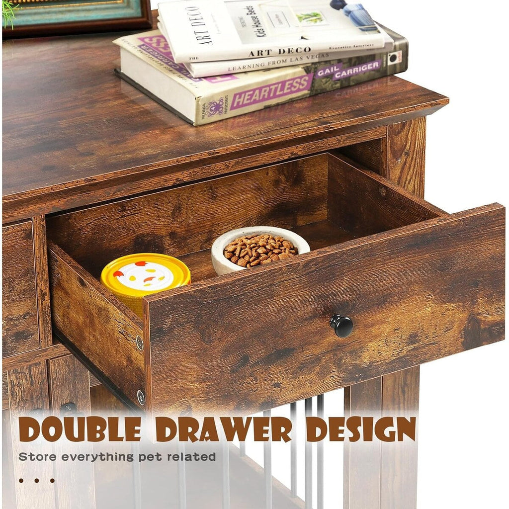 Meuble pour cage de 112 cm (44 pouces) BOSSIN, niche en bois avec table d'appoint et tiroirs de rangement, niche décorative pour animaux de compagnie