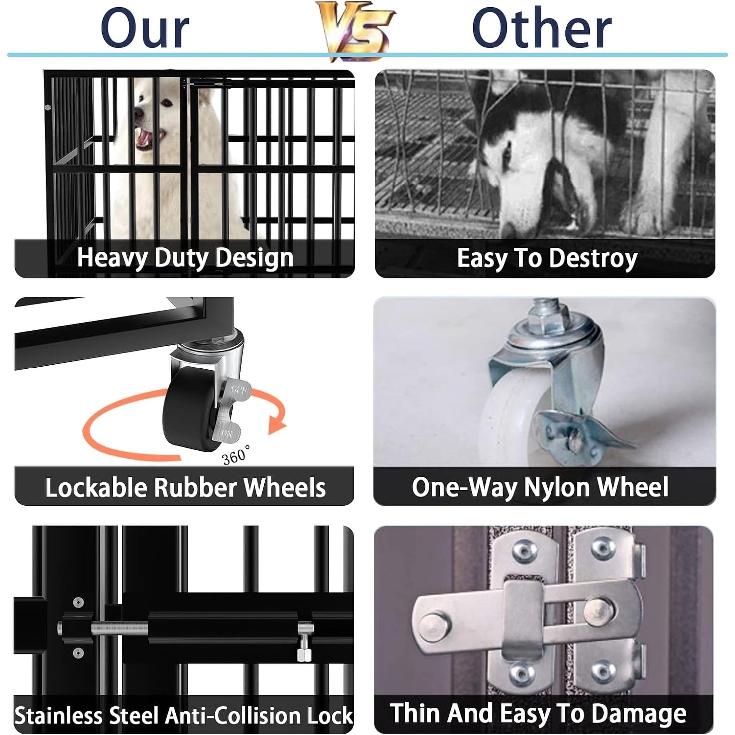 Cage de transport BOSSIN 48/38 pouces ultra-résistante et indestructible, avec roues verrouillables et système anti-évasion