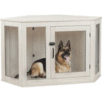 Meuble d'angle pour chien BOSSIN, niche en bois de 44/52 pouces avec filet, niche décorative en bois pour l'intérieur