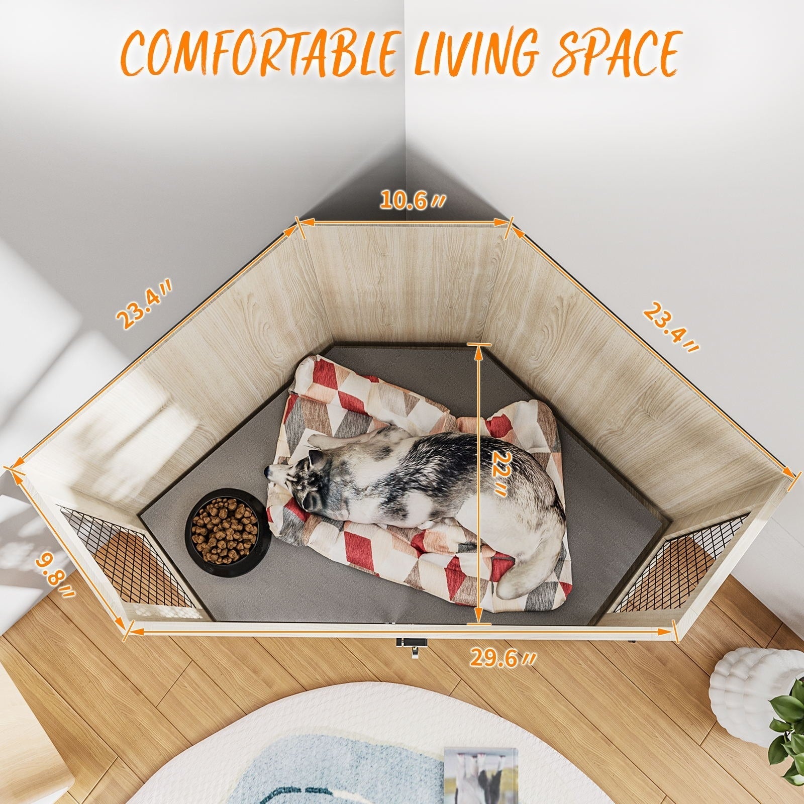 Meuble d'angle pour chien BOSSIN, niche en bois de 44/52 pouces avec filet, niche décorative en bois pour l'intérieur