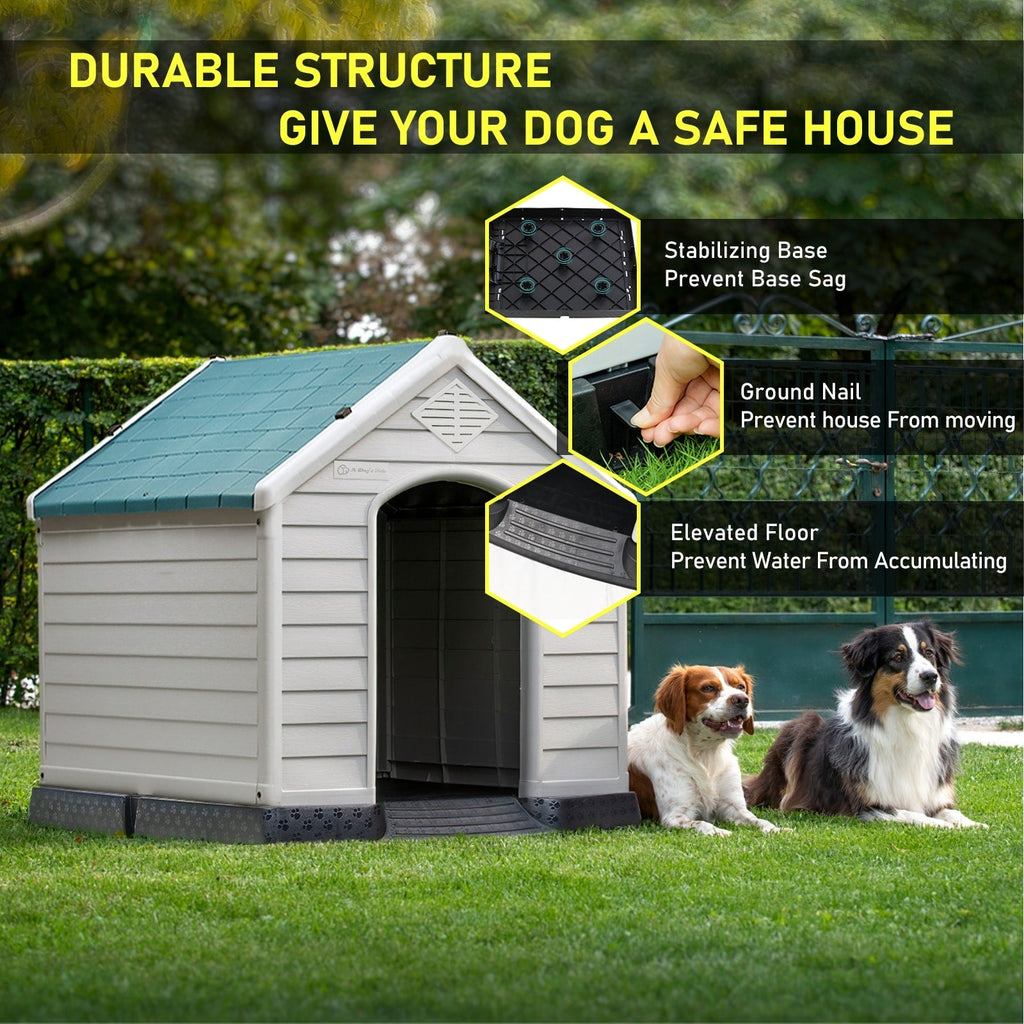 Niche pour chien BOSSIN en plastique pour chiens de petite et grande taille, niche isolée pour chiots d'intérieur et d'extérieur avec plancher surélevé
