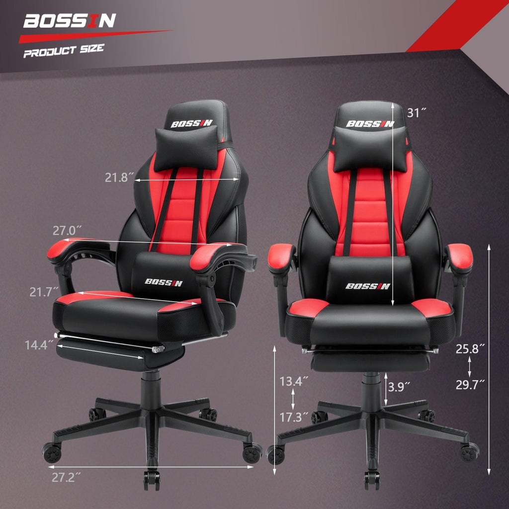 Chaise de jeu BOSSIN style racing, chaise de jeu grande taille (136 kg) avec dossier haut