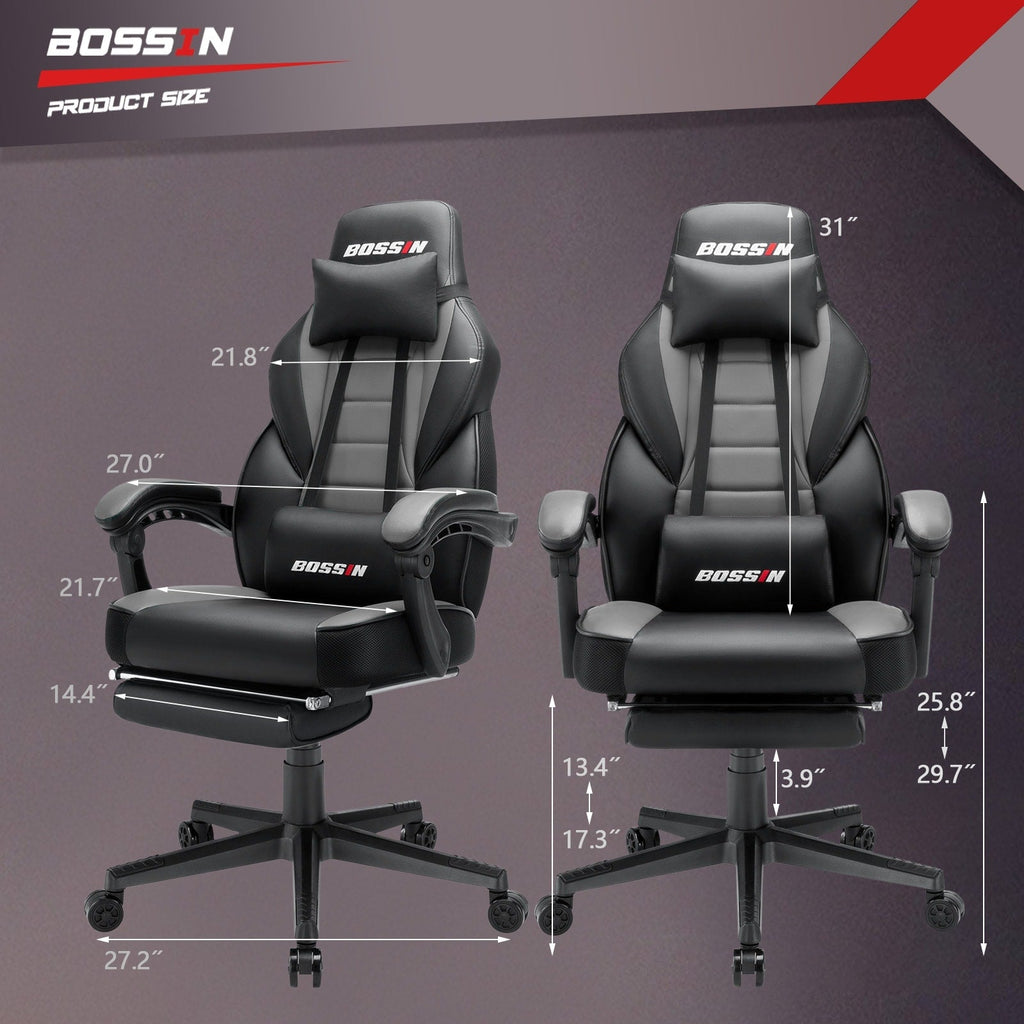 Chaise de jeu BOSSIN style racing, chaise de jeu grande taille (136 kg) avec dossier haut
