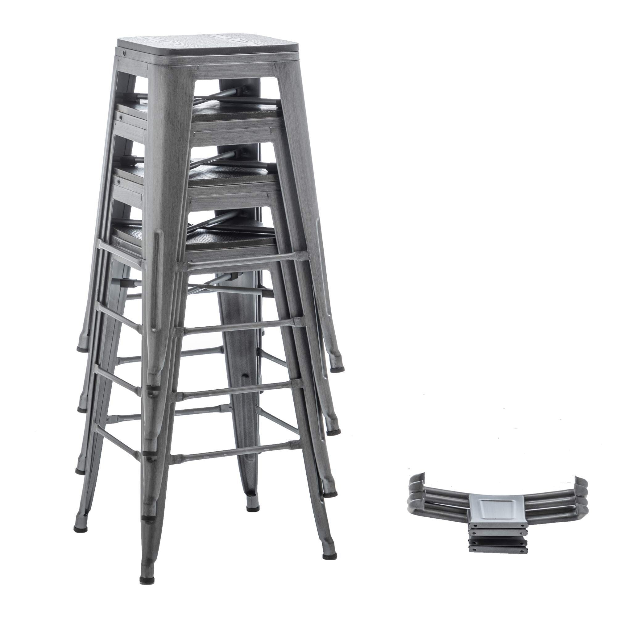 Ensemble de 4 tabourets de bar industriels en métal avec dossier et assise en bois