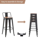 Ensemble de 4 tabourets de bar industriels en métal avec dossier et assise en bois