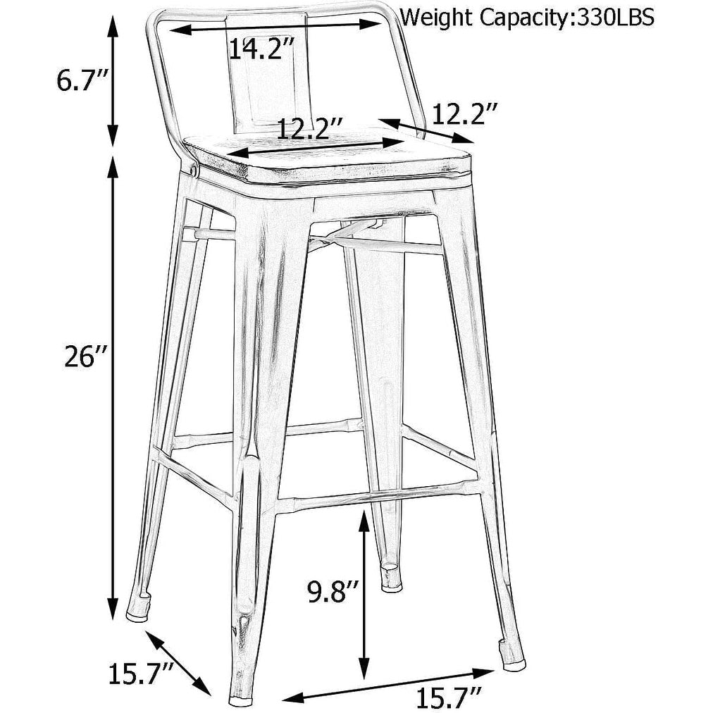 Ensemble de 4 tabourets de bar industriels en métal avec dossier et assise en bois