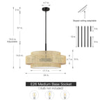 Lustre tambour côtier noir Bayou à 5 lumières avec double abat-jour en rotin - 61 cm (24 po) de large