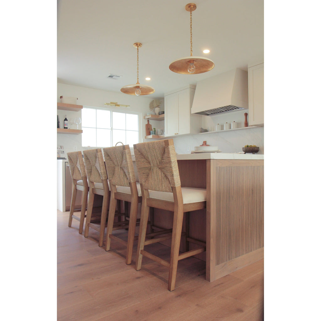 Tabouret de bar bohème Beacon en boucle, chaise de comptoir rembourrée avec structure en bois massif et dossier en jonc de mer tressé