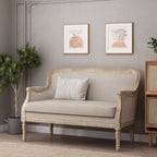 Beige Brown Wood Loveseat Sofa with Rubber Wood Frame