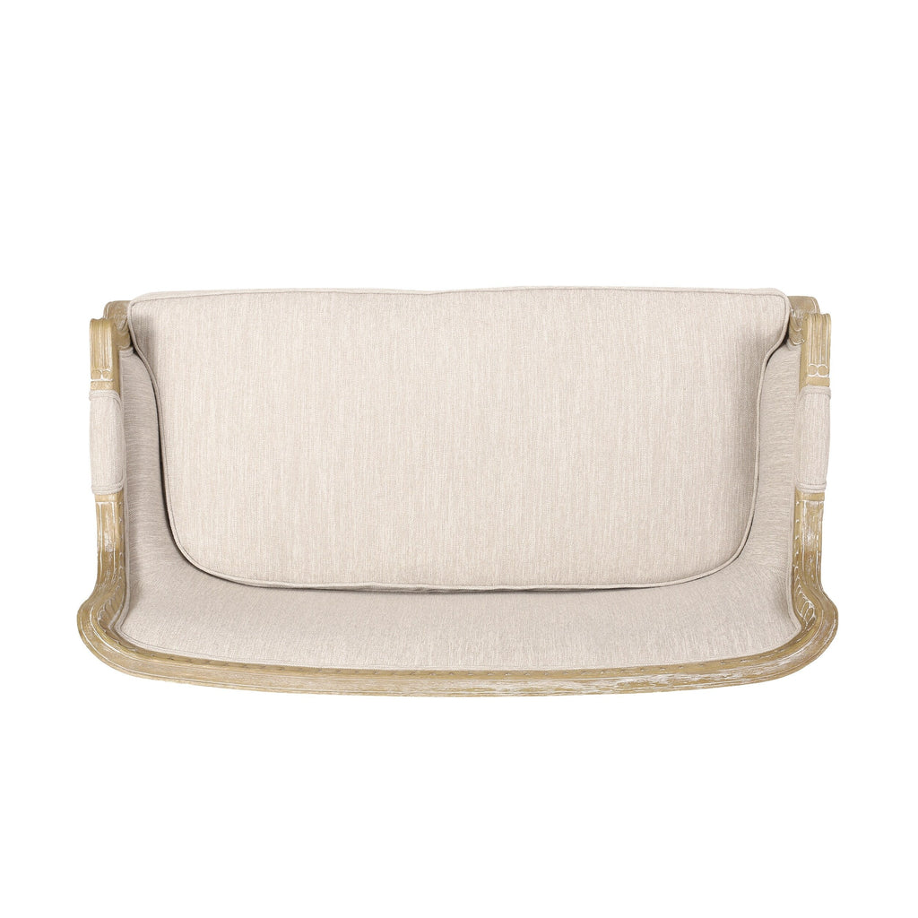 Beige Brown Wood Loveseat Sofa with Rubber Wood Frame