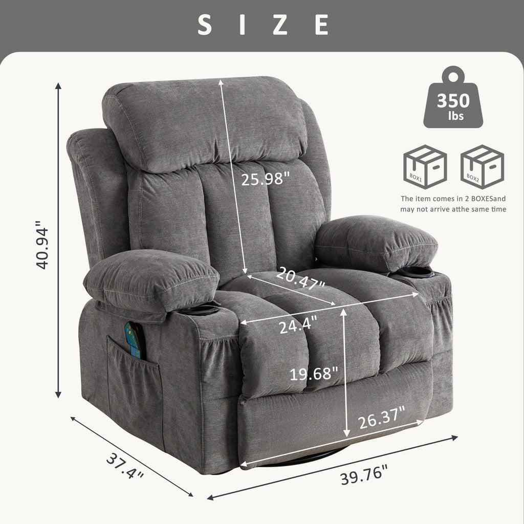 Beige Swivel Recliner with Massage, Heat & USB Charging