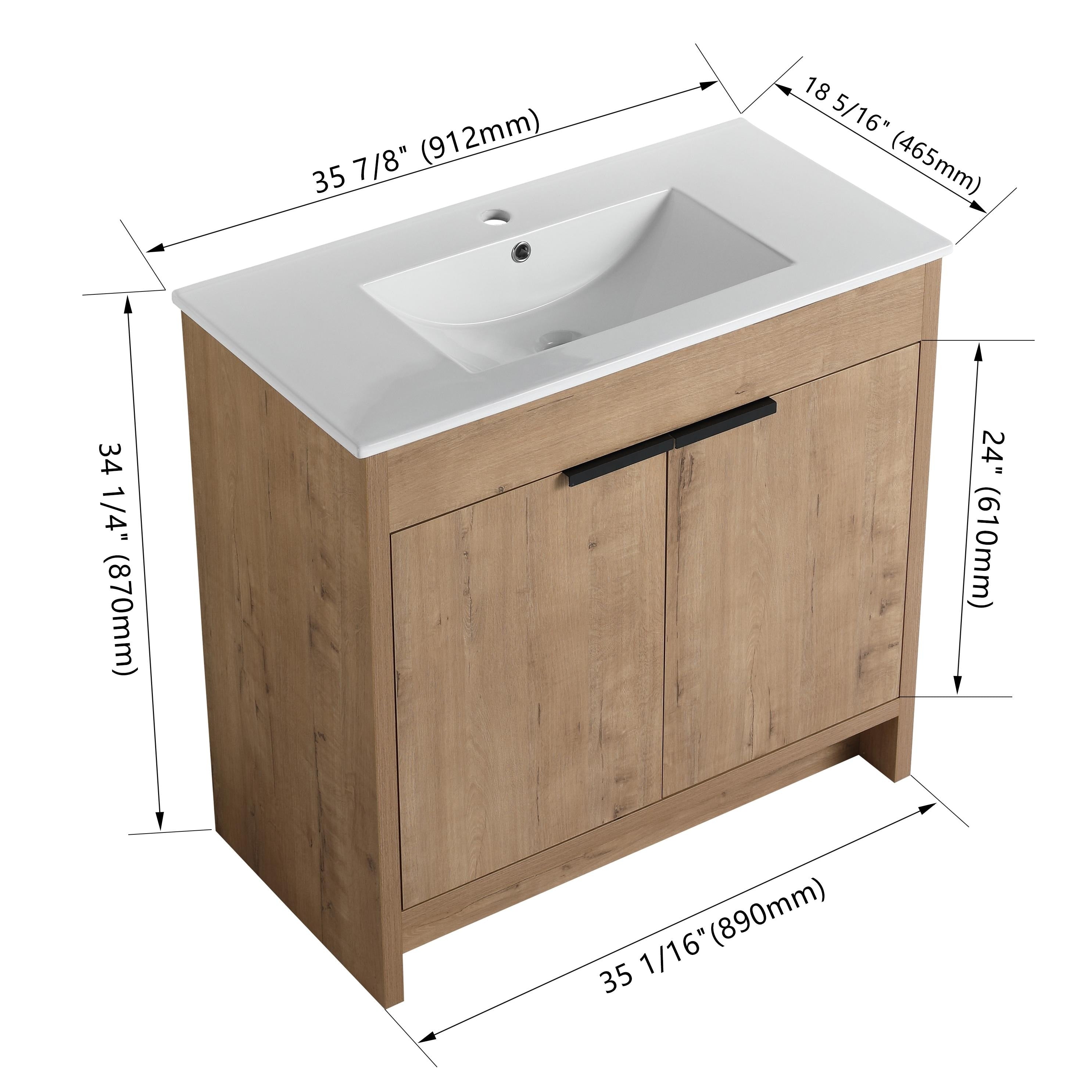 Meuble-lavabo Beingnext 24/30/36 avec vasque, meuble-lavabo autoportant avec porte à fermeture douce et étagère réglable