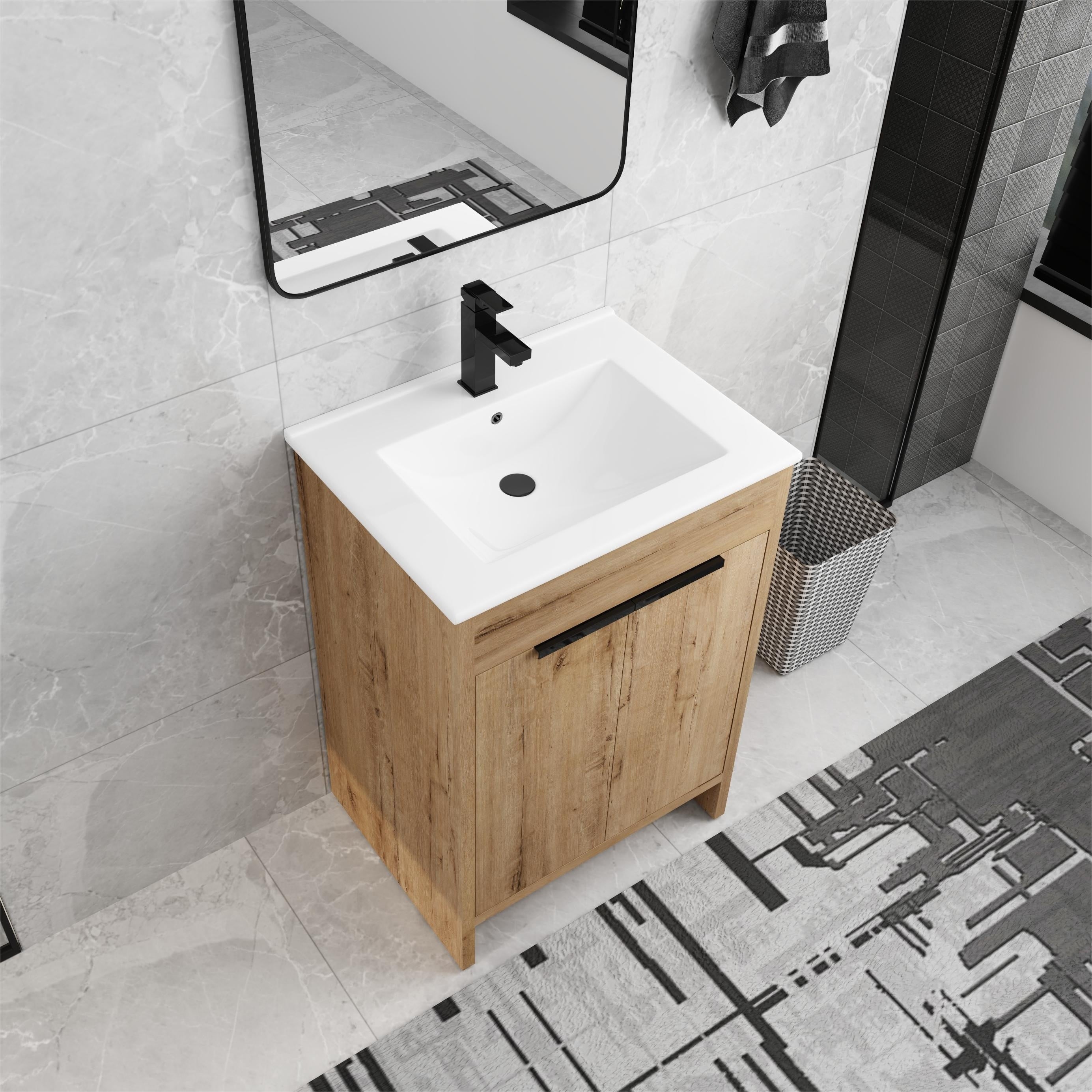 Meuble-lavabo Beingnext 24/30/36 avec vasque, meuble-lavabo autoportant avec porte à fermeture douce et étagère réglable